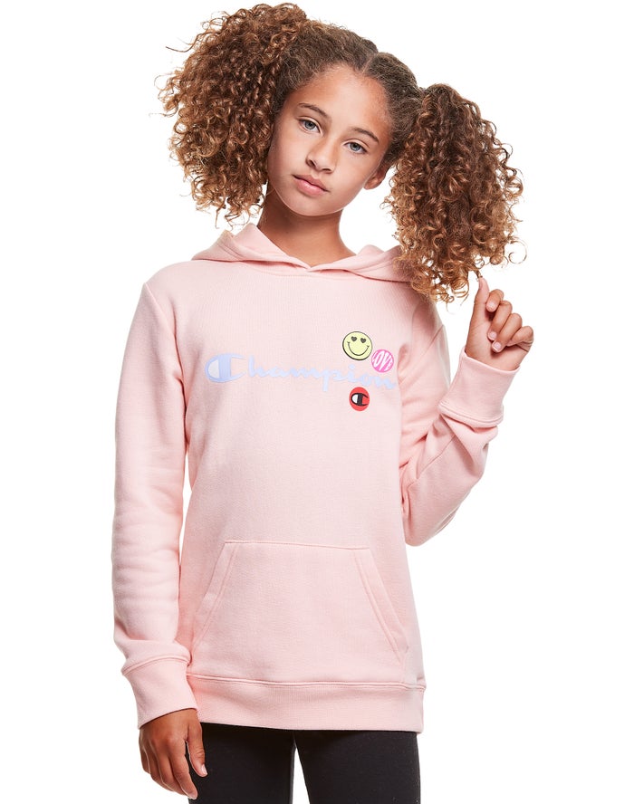 Champion Pige Hættetrøje Koral - Fleece Smiley Face - Danmark NBQ-093261